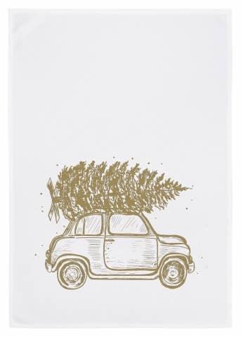 Geschirrtuch weiss, RASENDER WEIHNACHTSBAUM, gold