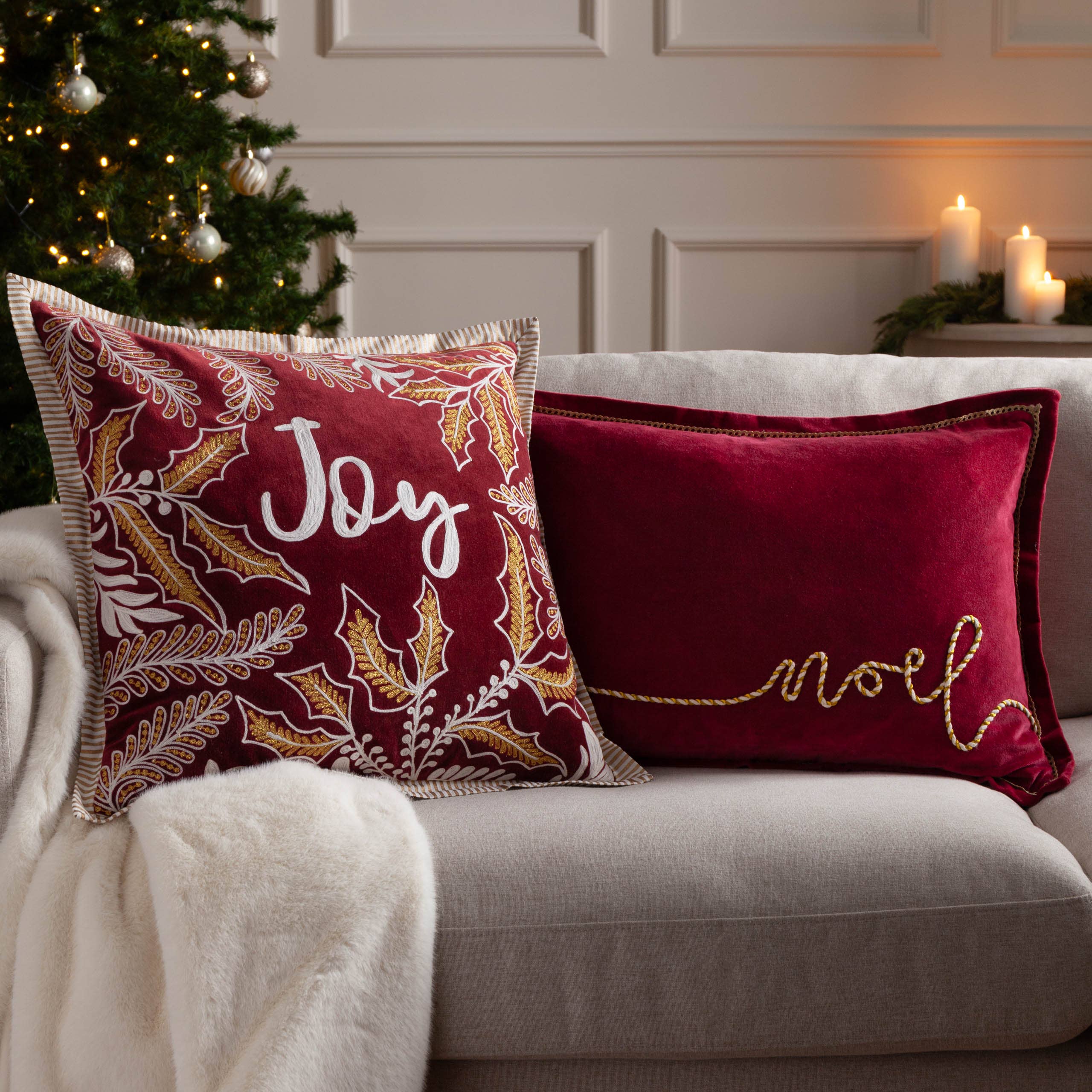 Samtkissen Winter Noel Applique, Rot
