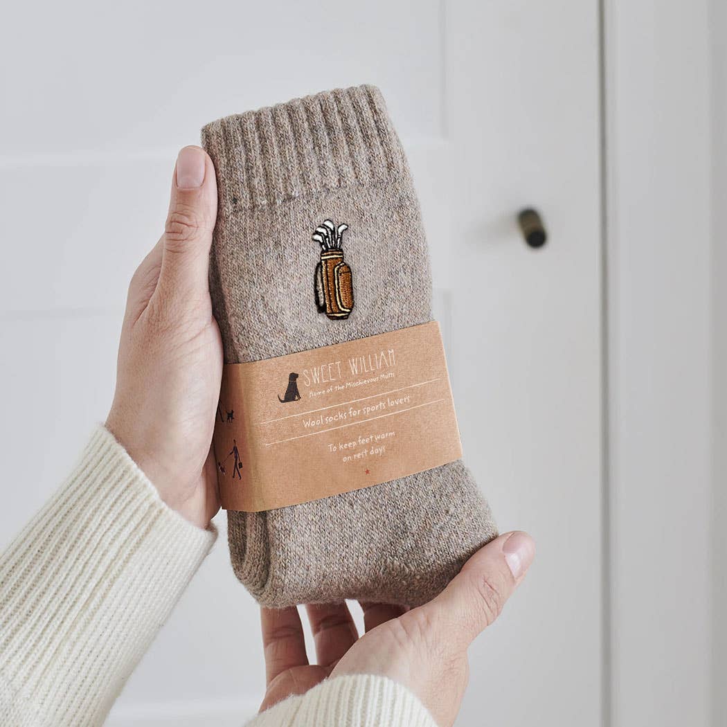 Golftasche und Schläger Sportliebhaber Wollsocken