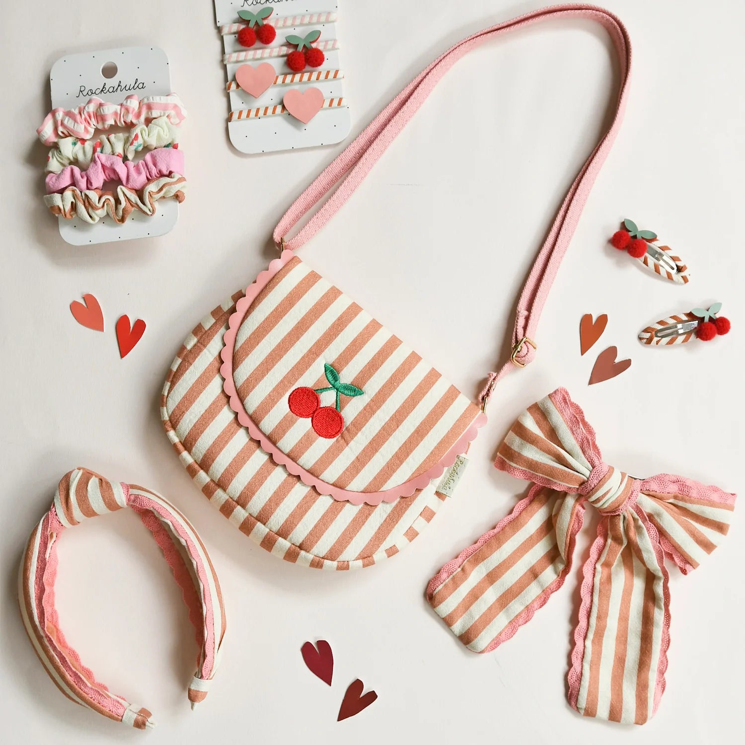 Gestreifte Kirsch-Schaluppen-Tasche