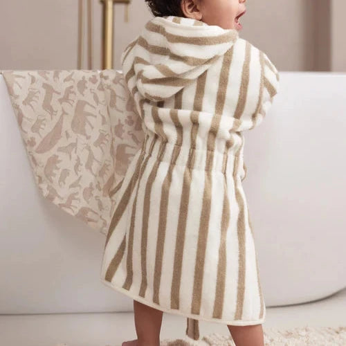 Bademantel - Stripe Frottee Olive Green GOTS