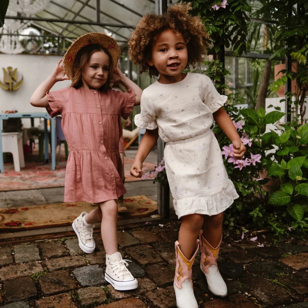 Musselinkleid Allover Print weiß mit Sternen