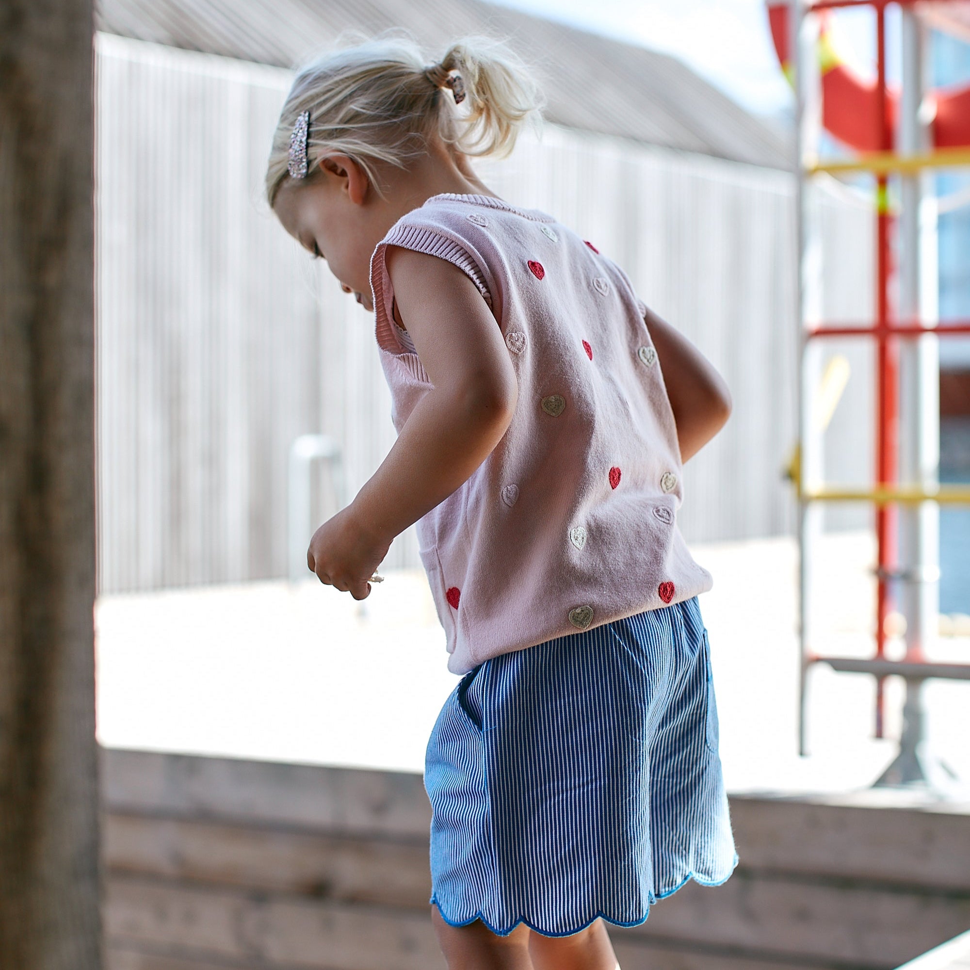 Twill-Shorts Muschelsaum Blau