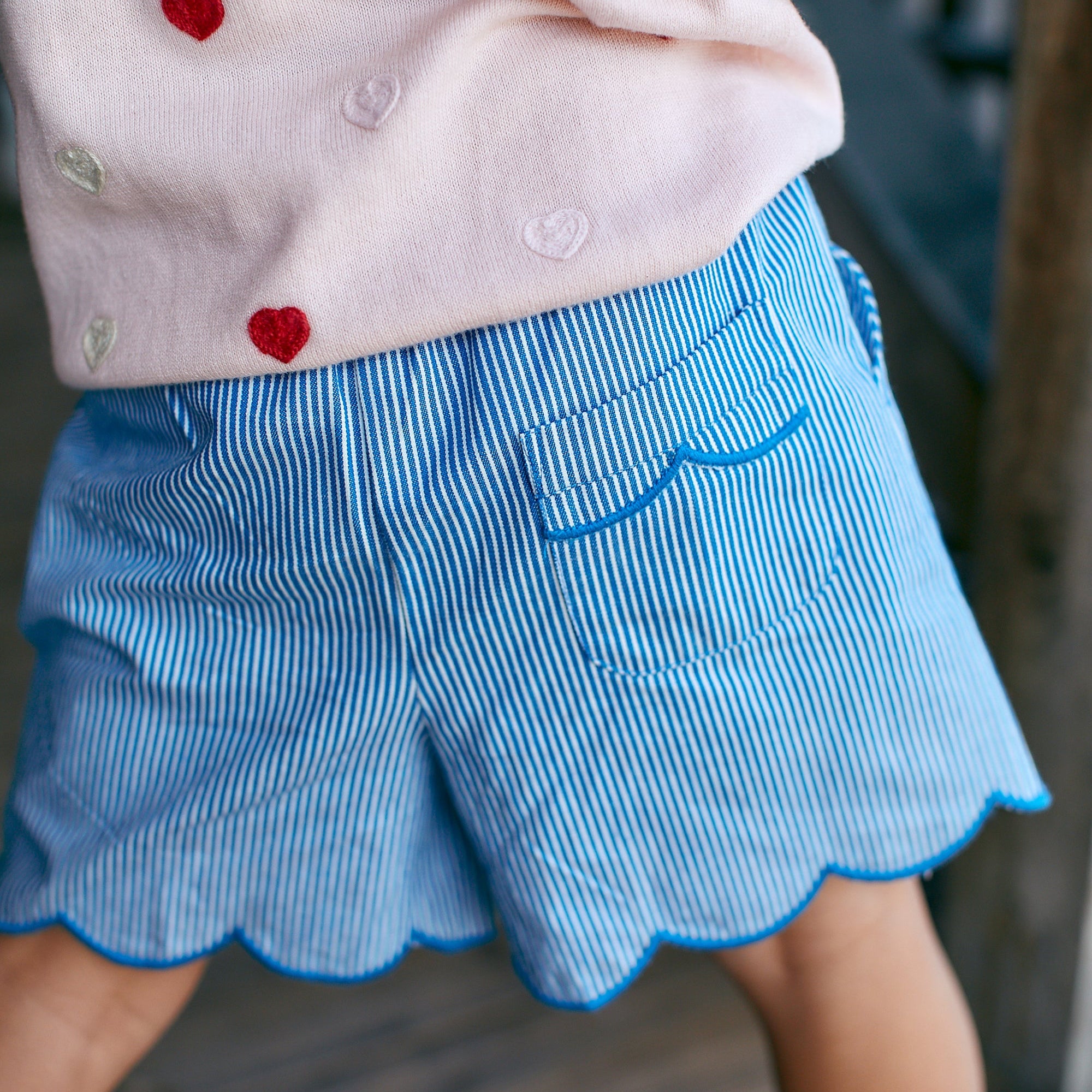 Twill-Shorts Muschelsaum Blau