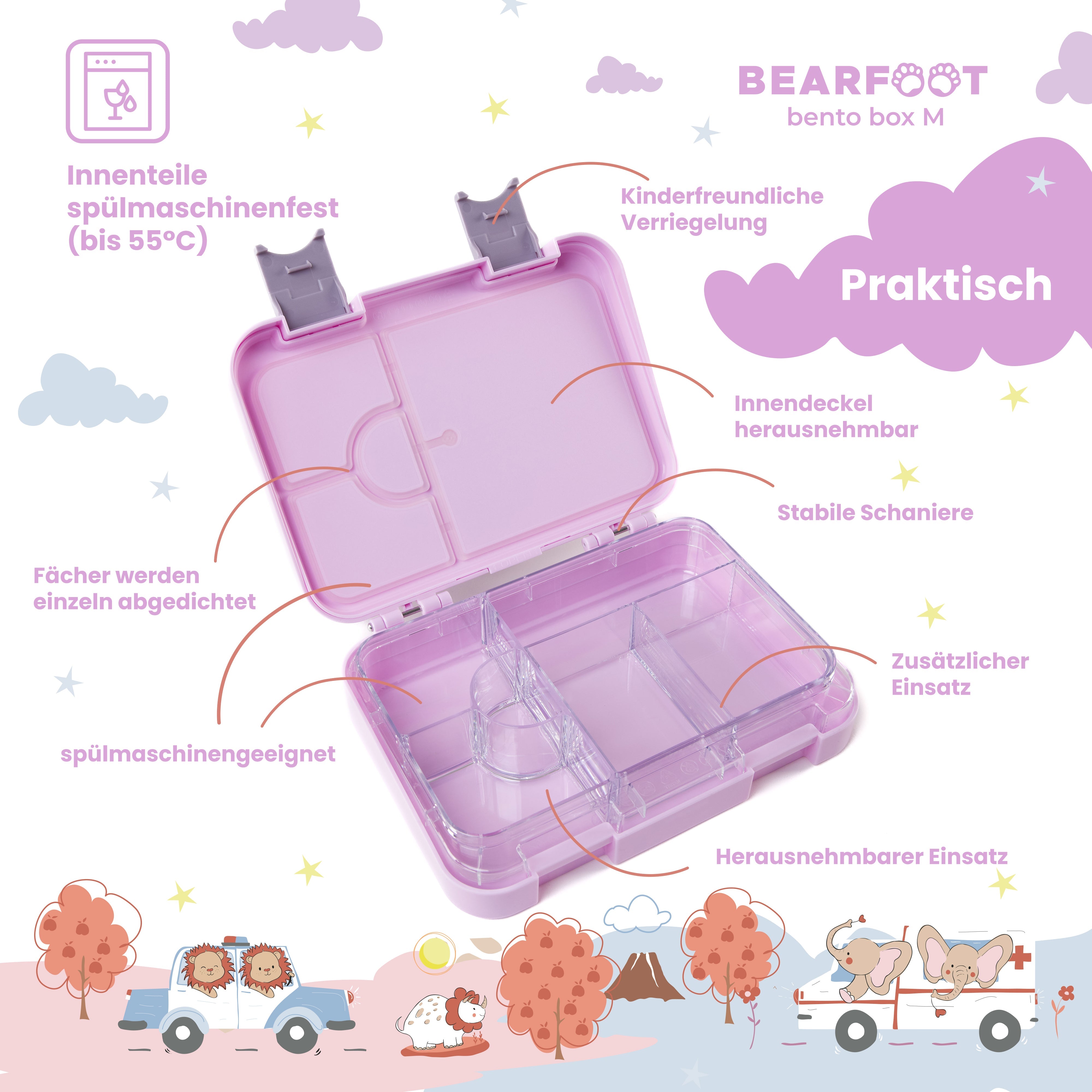 Brotdose Kinder mit Fächern, Lunchbox, Bento box - Einhorn