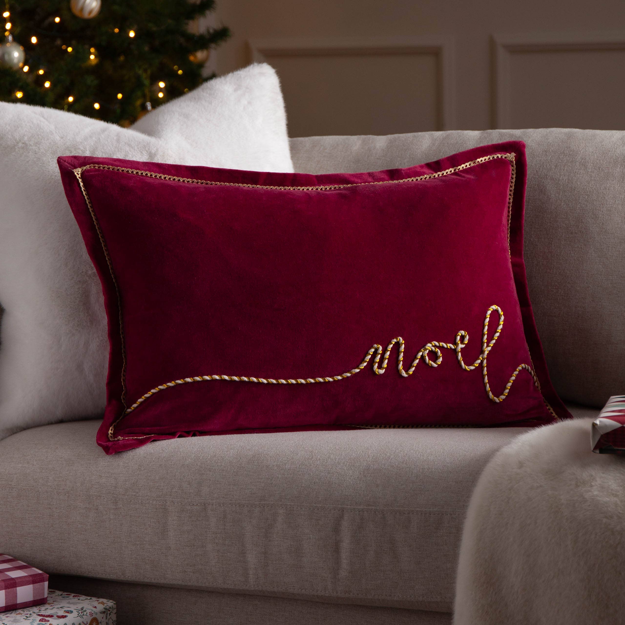 Samtkissen Winter Noel Applique, Rot