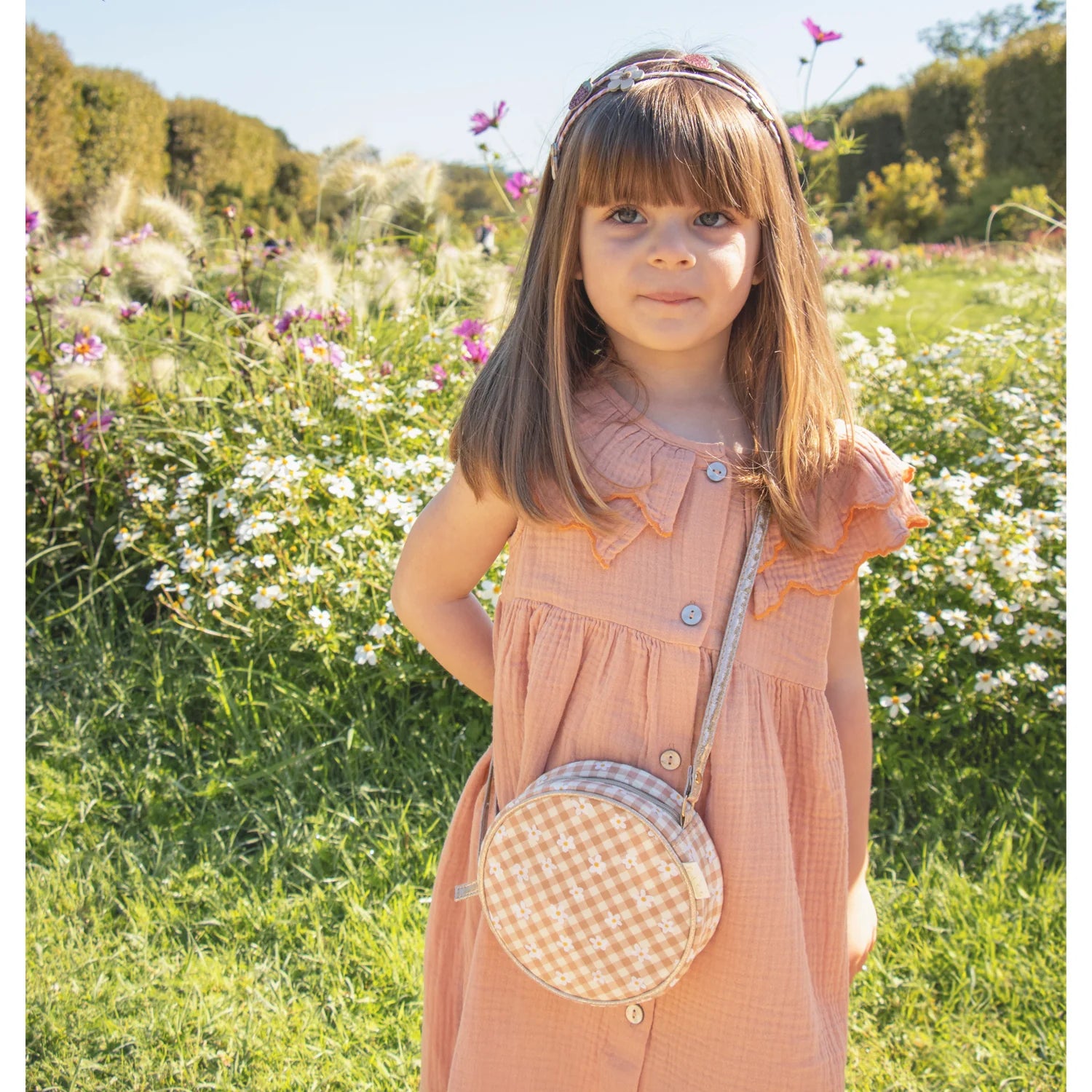 Gänseblümchen-Gingham-Rundtasche