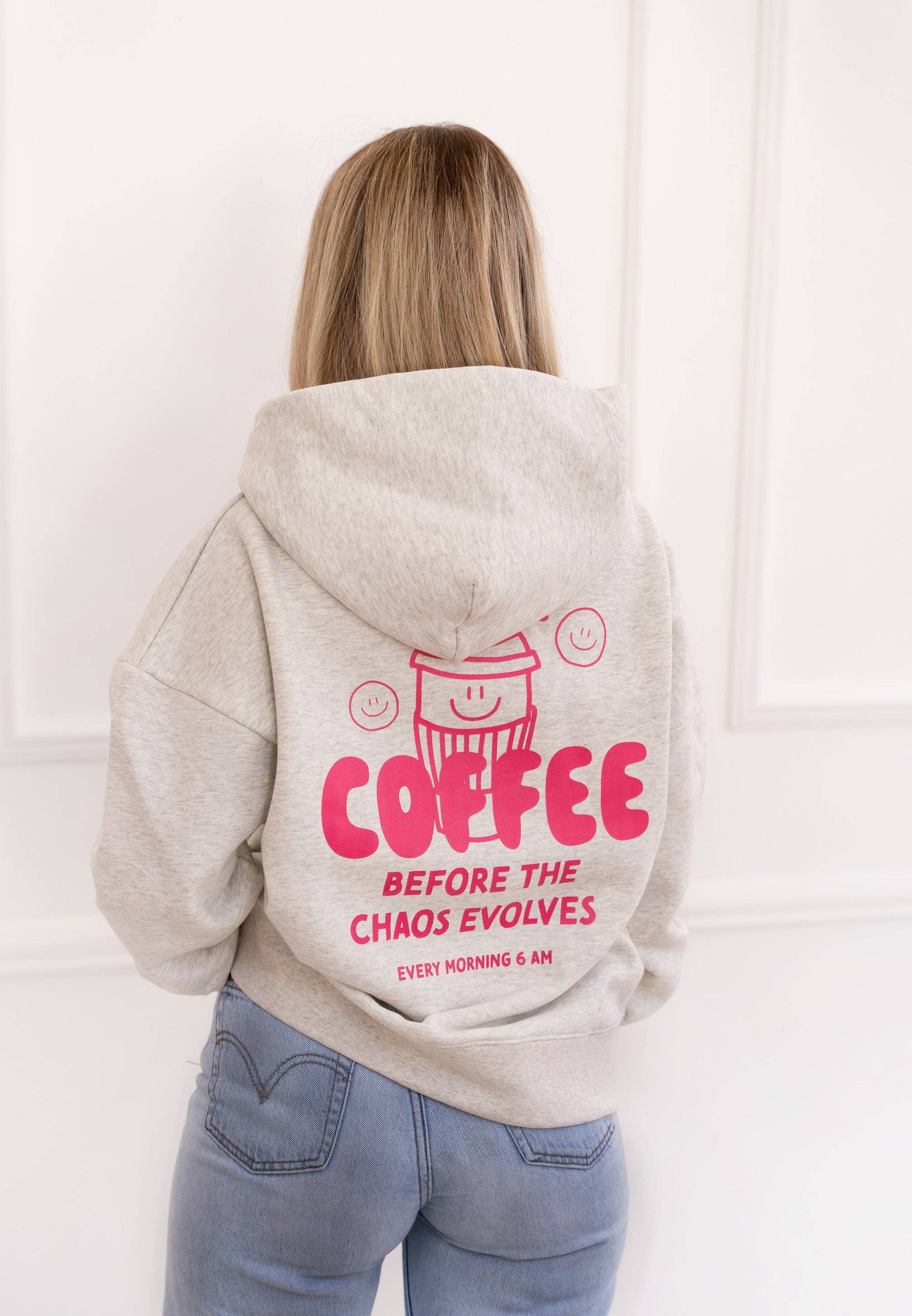 Erwachsenen Hoodie Coffee before Chaos pink