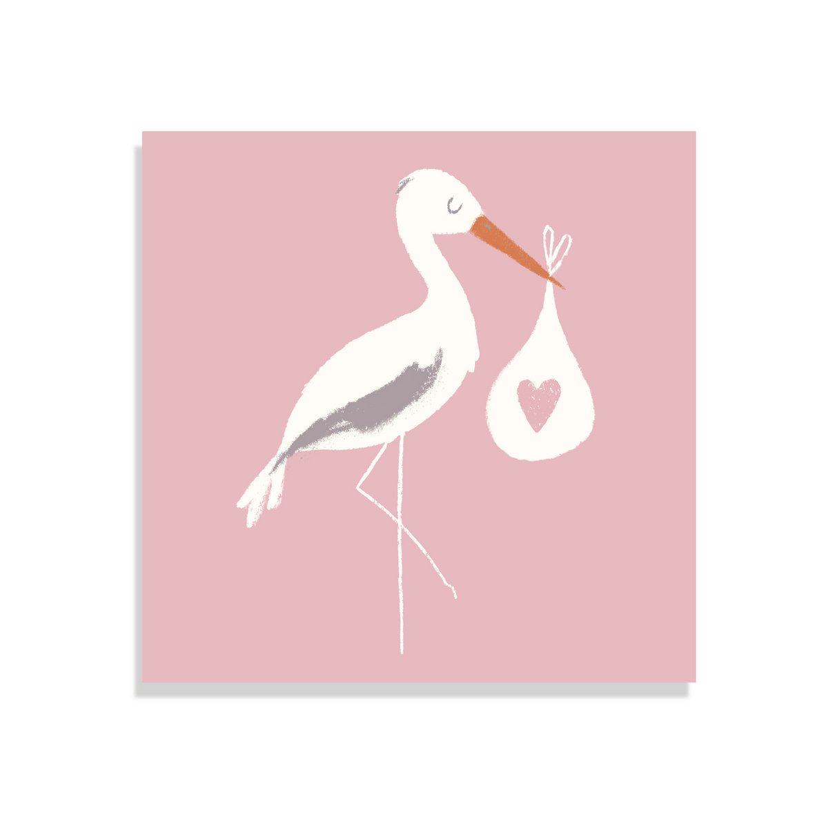 Greetings Card - Pink Stork