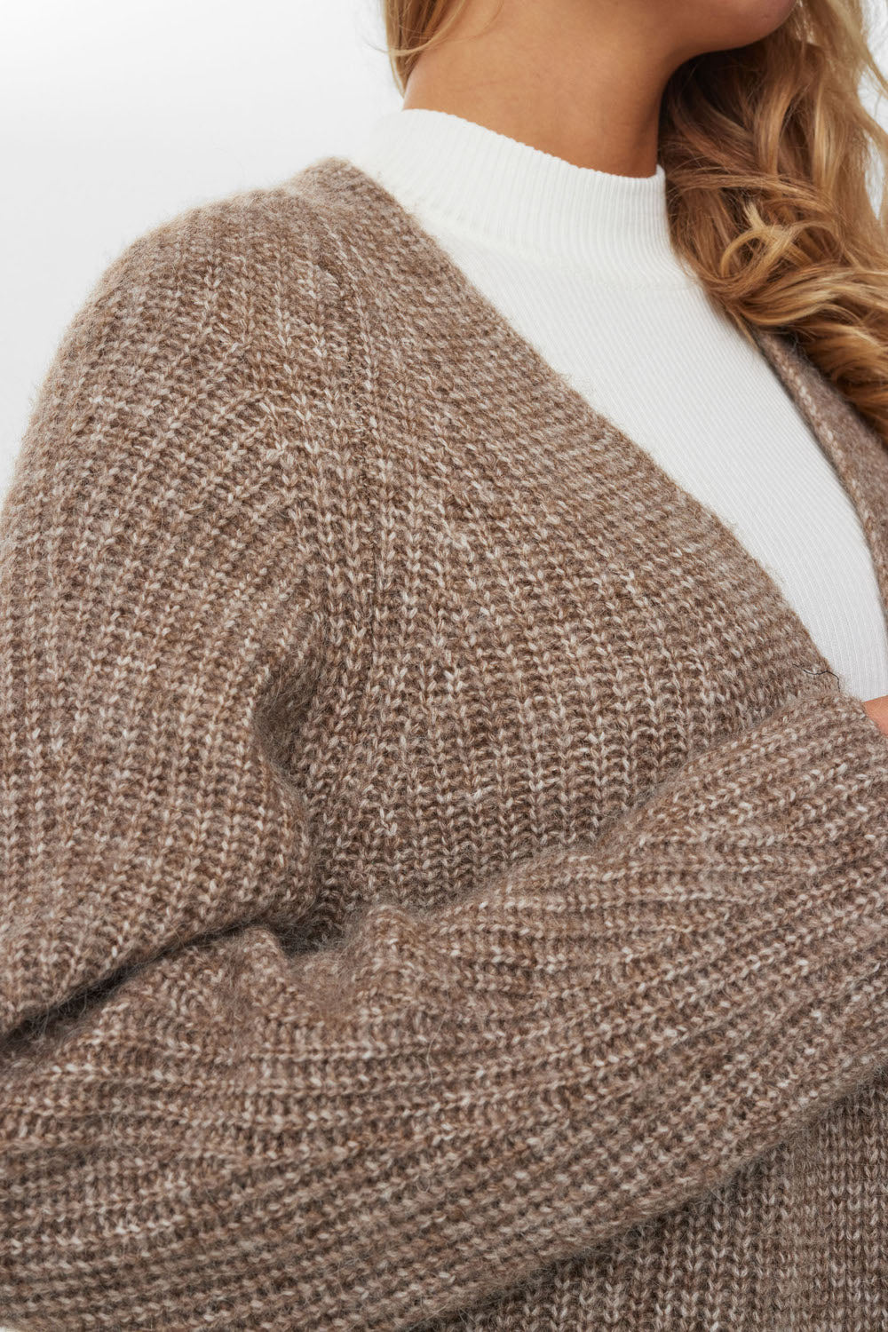 NUZIDNI lange Strickjacke - Fossil Melange