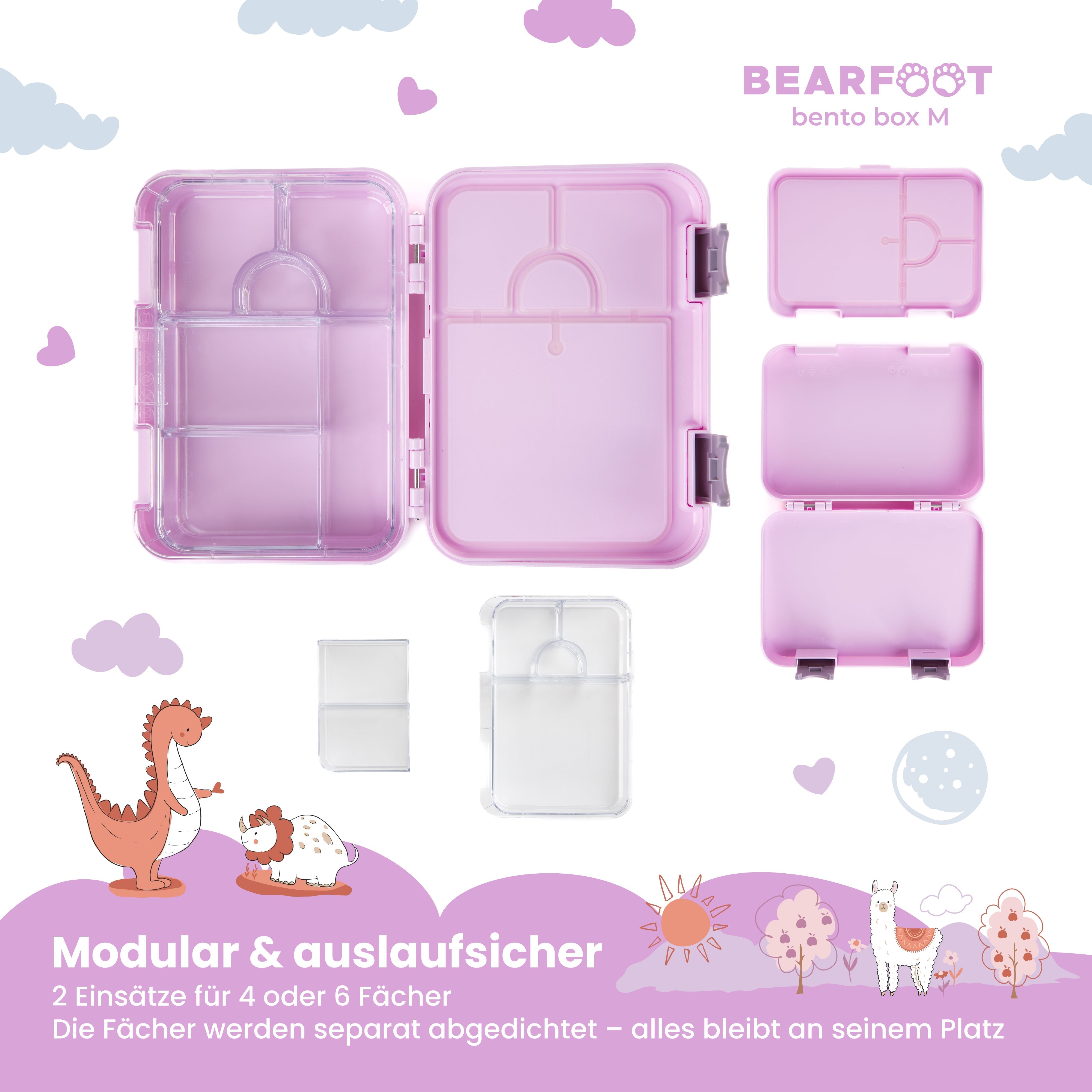 Brotdose Kinder mit Fächern, Lunchbox, Bento box - Einhorn