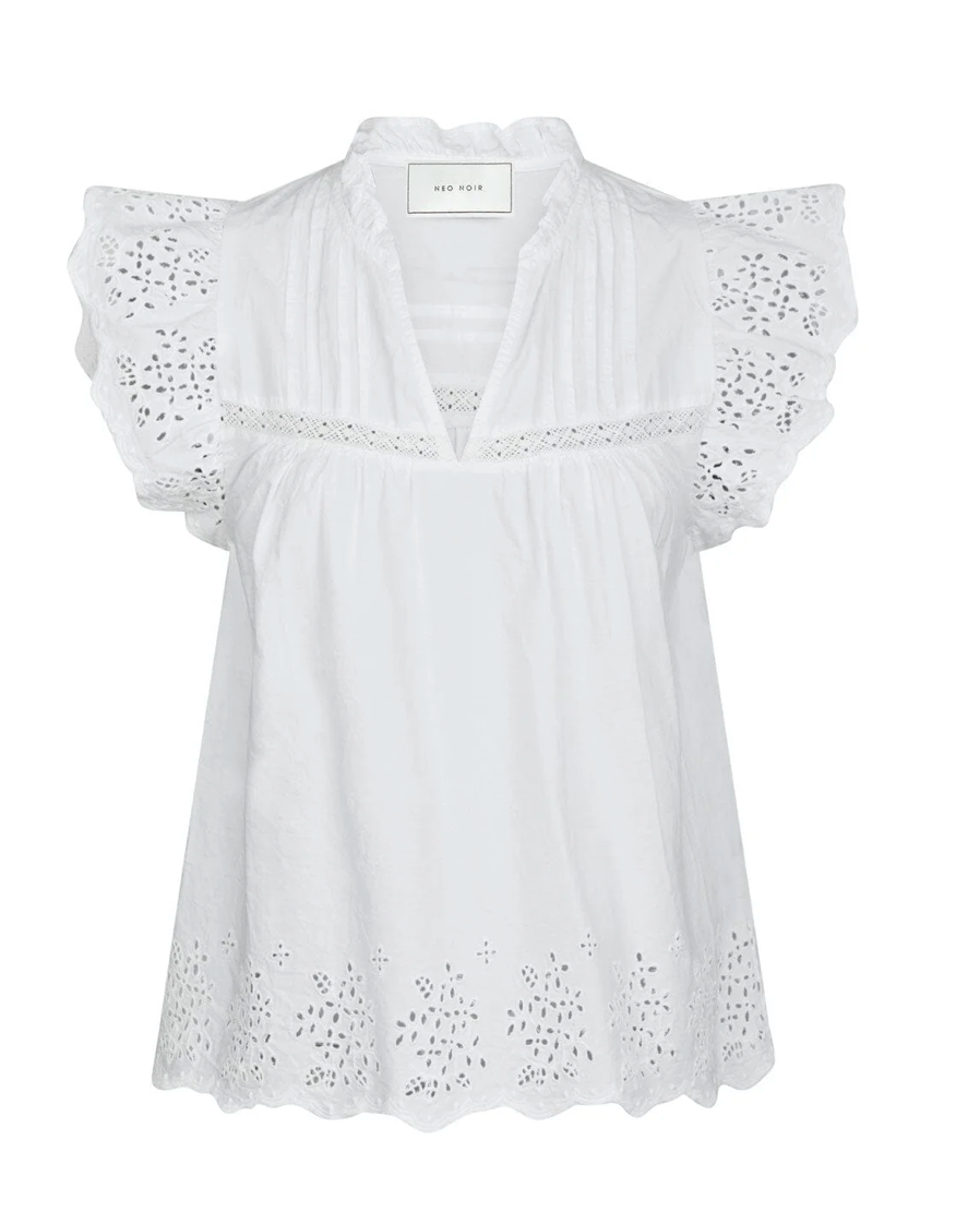 Kyoti Stickerei Bluse, Weiß