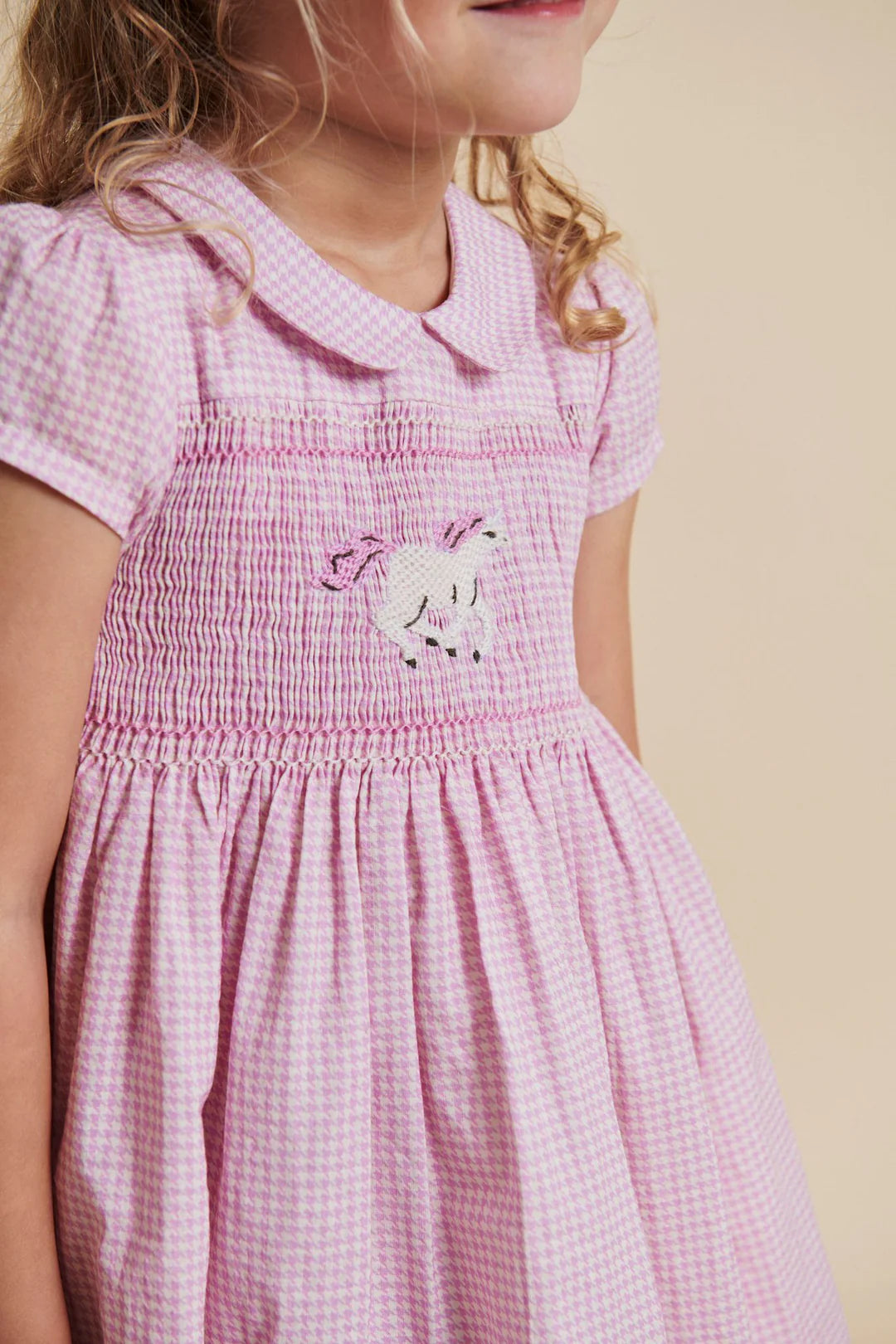 Kariertes Kleid mit Einhorn Stickerei