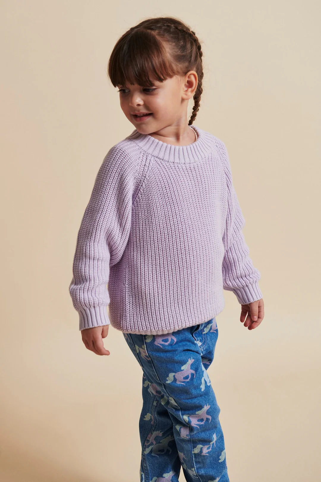 Klassische Gestrickter Pullover Flieder