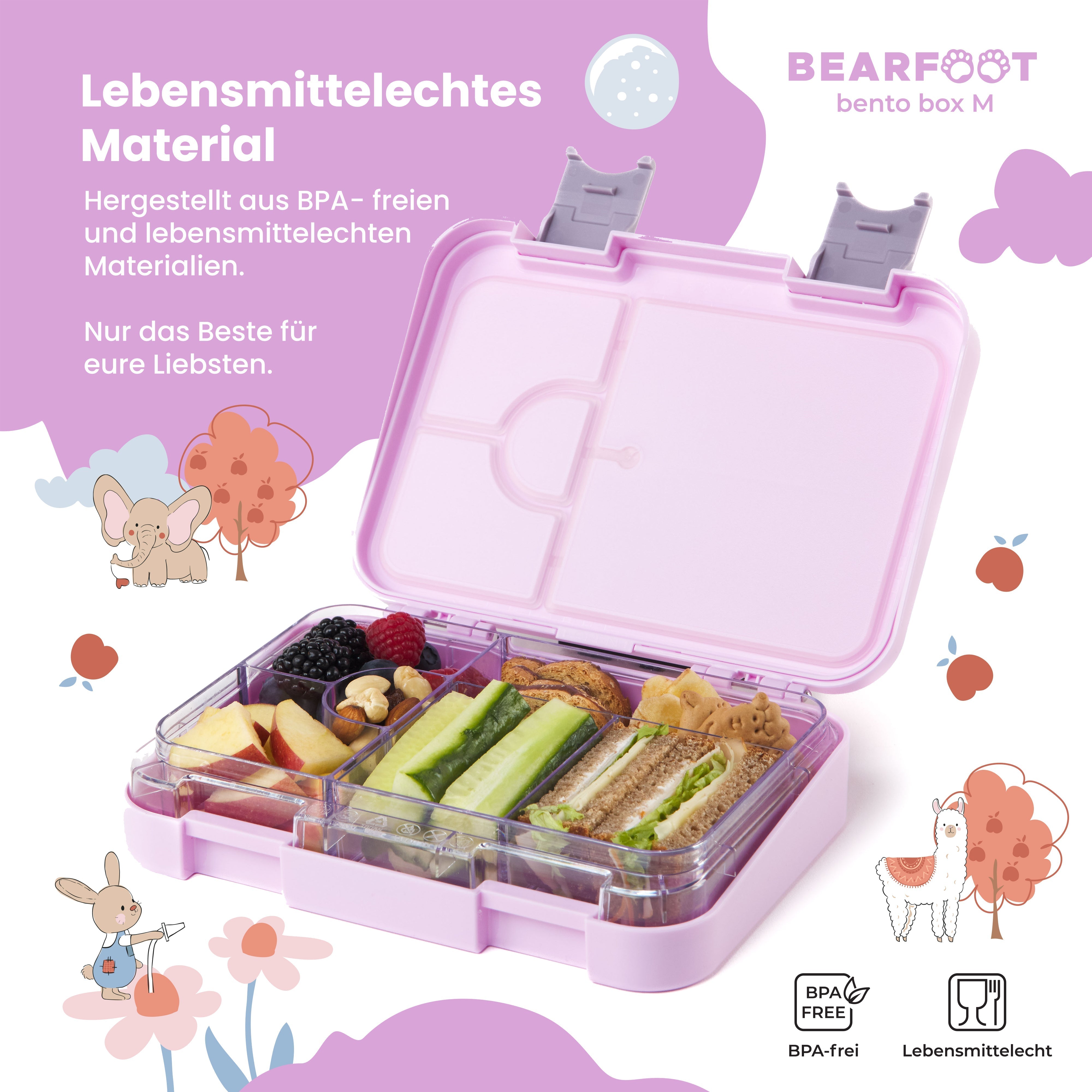 Brotdose Kinder mit Fächern, Lunchbox, Bento box - Einhorn